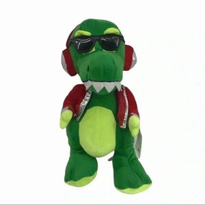 CLASSIC TOY PLUSH GREEN DINOSAUR SUNGLASSES AND HEADPHONES STUFFED ANIMAL